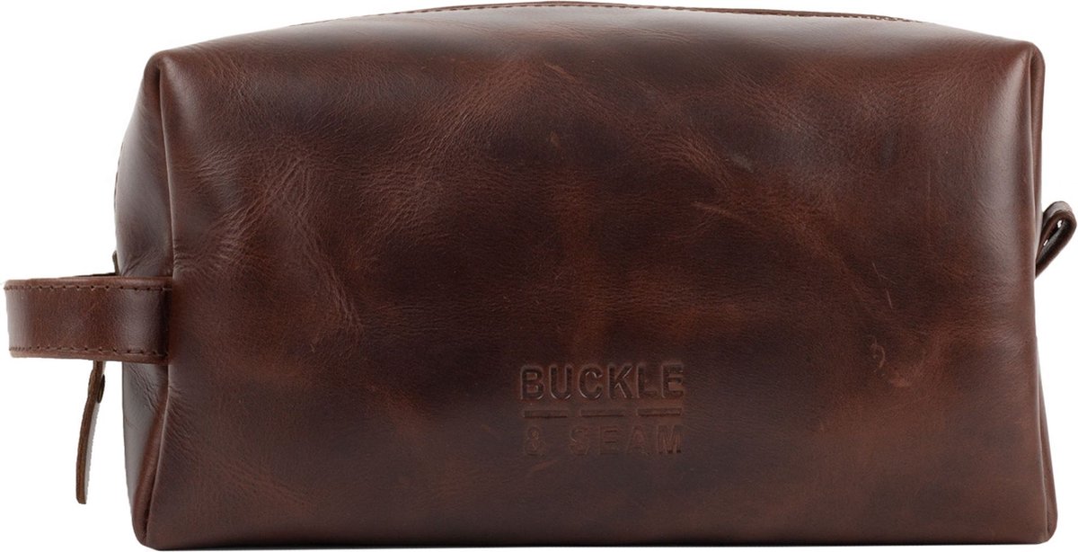 BUCKLE & SEAM Leren Toilettas Everest Blu Washbag Brown Donkerbruin