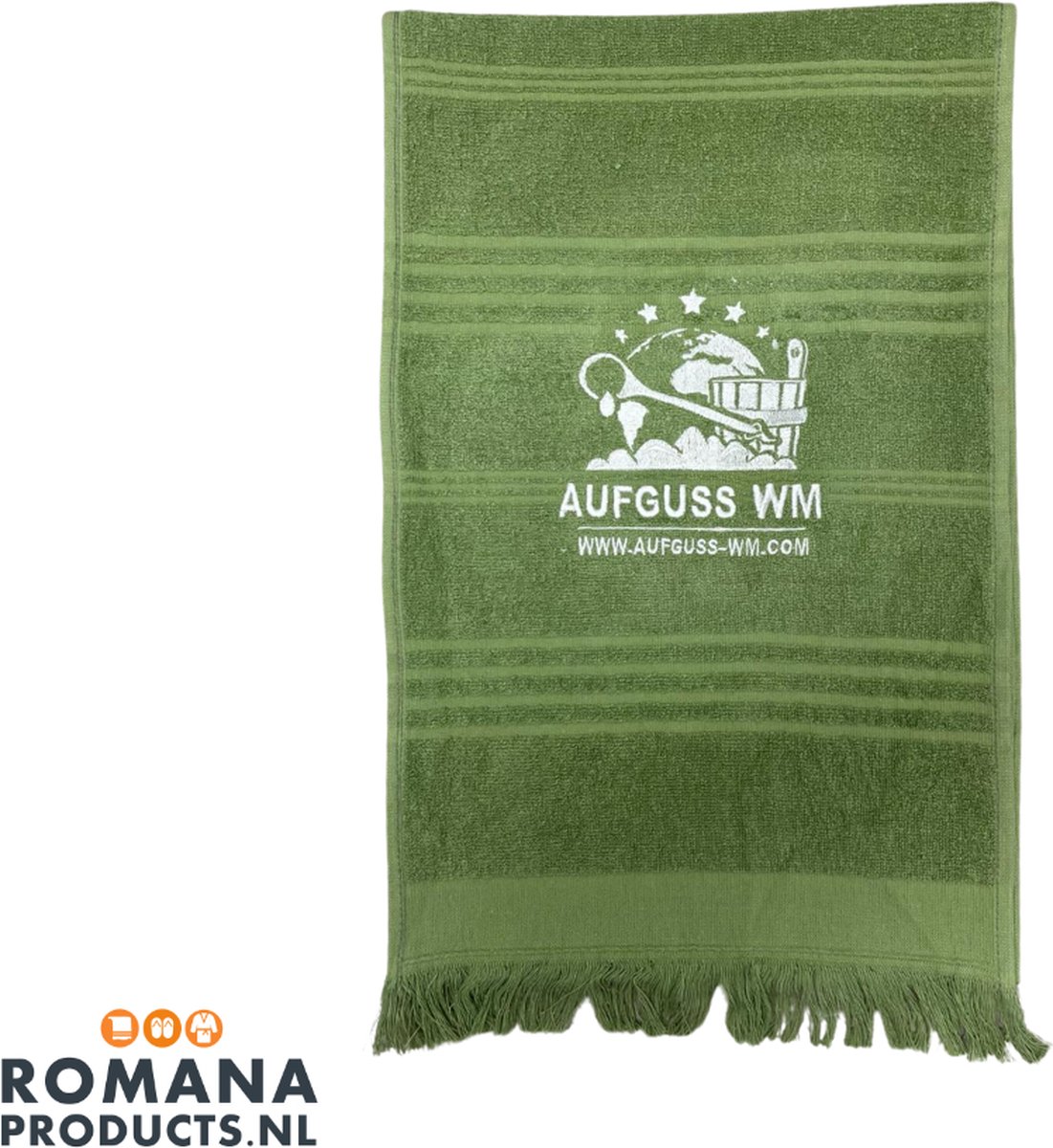 Aufguss WM logo - Lepeldoek/shawl - Doek voor sauna - Terry Groen 30x130 cm