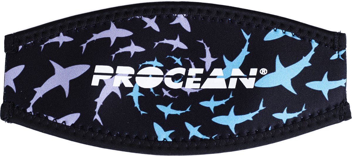 Maskstrap | neopreen slide | Blauwe en grijze haaien