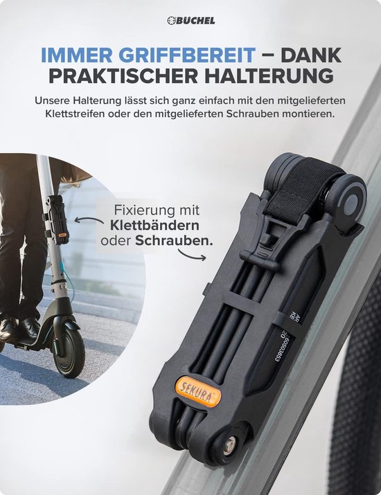 Vouwslot fiets - veilige diefstalbeveiliging van gehard staal - 85 cm lengte - incl. houder - e-bike motorfiets van Merkloos — afbeelding 2