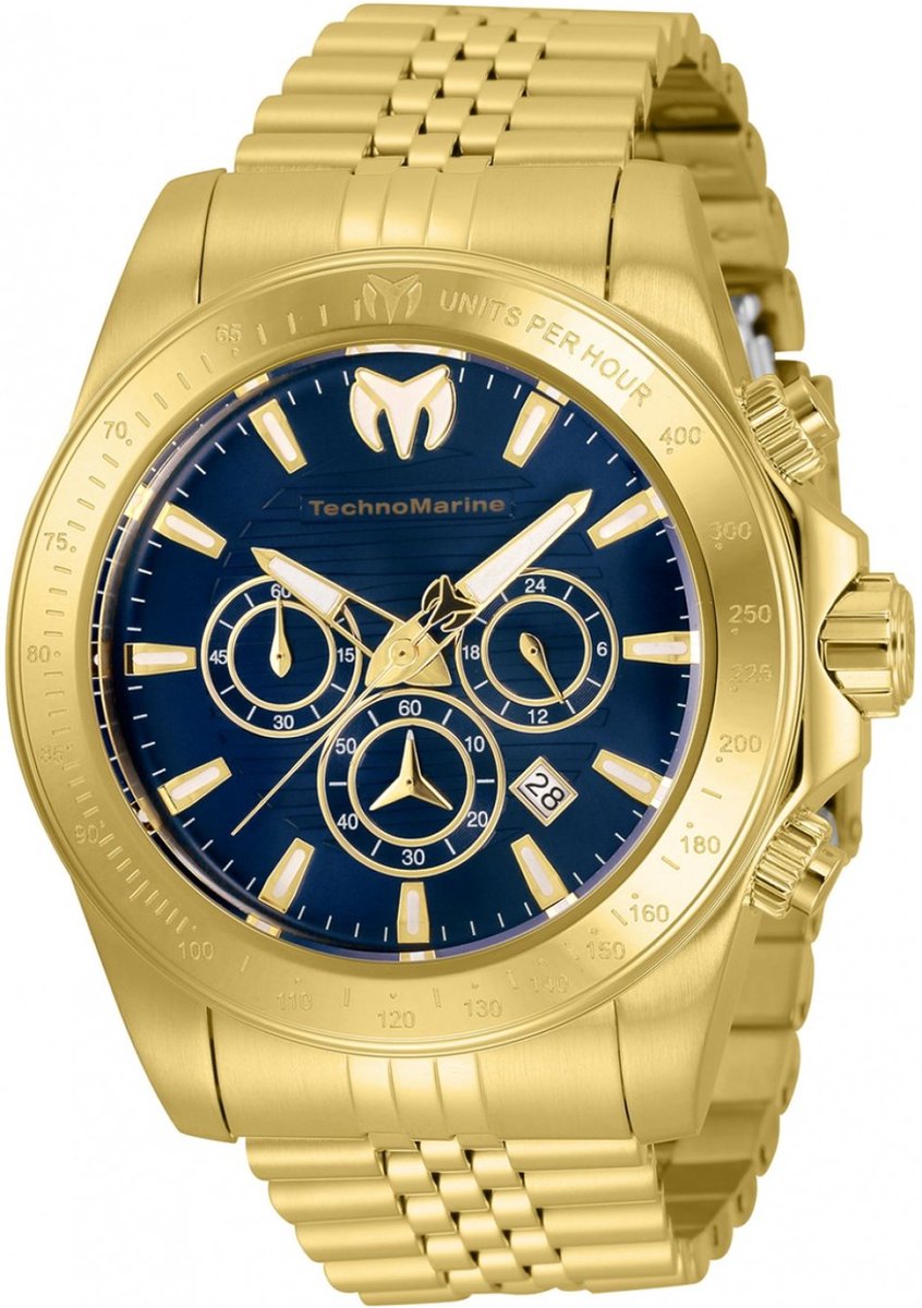TechnoMarine Manta TM-220149 Heren Horloge - Waterdicht - Analoog - Quartz Uurwerk - Roestvrij Staal met blauwe Wijzerplaat - 47mm