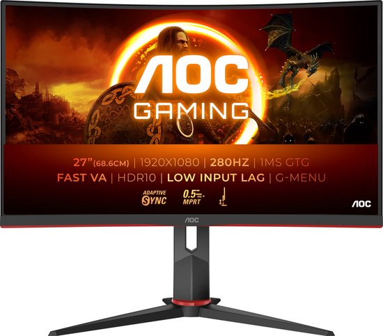 AOC G2 C27G2Z3/BK - Full HD Curved Gaming Monitor - 280hz - 0.5ms - 27 inch