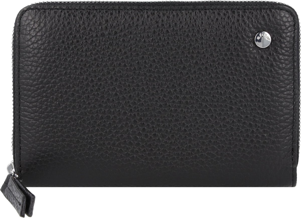 abro Leren Portemonnee Leather Adria Zip Wallet Black / Nickel Zwart