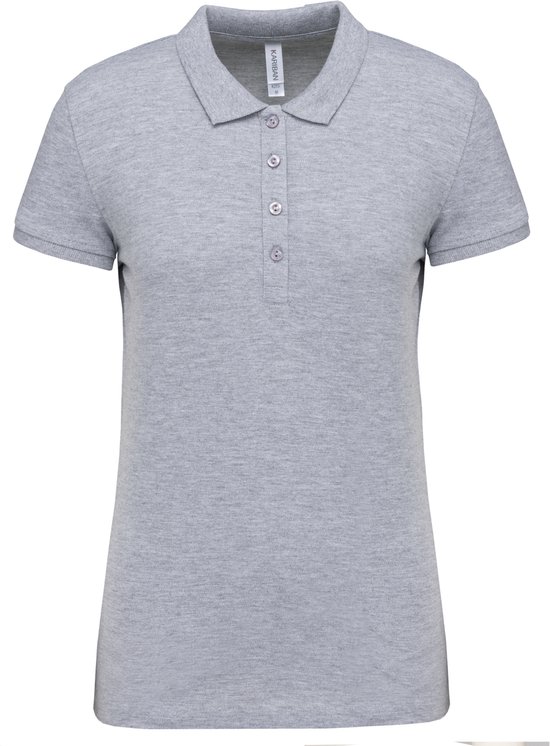 Polo Femme M Kariban Col avec boutons Manches courtes Oxford Gris 90% Katoen, 10% Viscose
