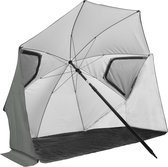 VirtuFit Strandparasol Premium - Windscherm - Grijs - 200 x 140 cm - Windscherm met Afrits Vlakken - Stevige Constructie - Strandparasol met Draagtas - Strandparasols - Strand Parasol - Strandtent