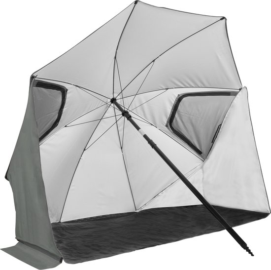 VirtuFit Strandparasol Premium - Windscherm - Grijs - 200 x 212 cm - Windscherm met Afrits Vlakken - Stevige Constructie - Strandparasol met Draagtas - Strandparasols - Strand Parasol - Strandtent