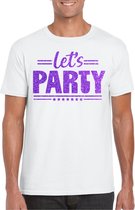 Bellatio Decorations Verkleed shirt voor heren - lets party - wit - glitter - carnaval/themafeest XXL