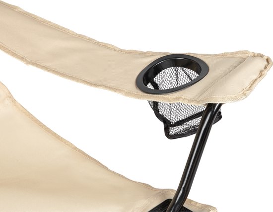 VirtuFit Opvouwbare Camping Stoel met Voetsteun - Strandstoel - Beige - Inclusief Draagtas, Bekerhouder en Opbergvak — afbeelding 4