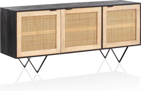 Rootz massief houten rotan dressoir - ladekast - opbergkast - handgemaakt - ruime opbergruimte - modern design - 175 cm x 75 cm x 45 cm