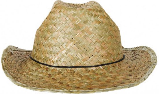 KIMU Cowboyhoed Stro Bruin - Western Rodeo Ranger Cowboy Hoed - Riet Wilde Westen Dames Heren Fout Gevlochten Carnaval