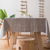 Katoenen linnen tafelkleed voor rechthoekige tafels - mesh borduurwerk - keuken eettafel decoratie (135x220 cm grijs) Tafelkleed