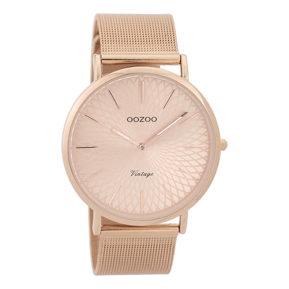 OOZOO Timepieces - Rosé goudkleurige horloge met rosé goudkleurige metalen mesh armband - C9343