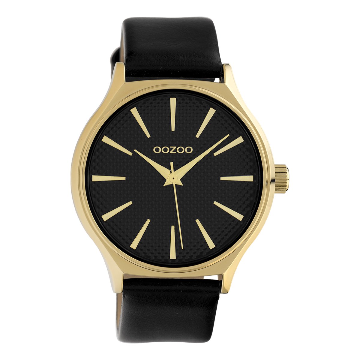 OOZOO Timepieces - Goudkleurige horloge met zwarte leren band - C10109