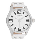 OOZOO Timepieces - Zilverkleurige horloge met witte leren band - C1000