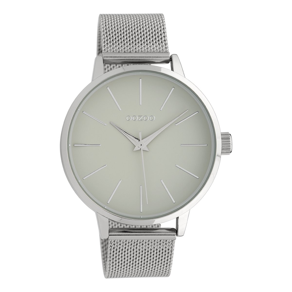 OOZOO Timepieces - Zilverkleurige horloge met zilverkleurige metalen mesh armband - C10005