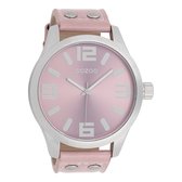 OOZOO Timepieces - Zilverkleurige horloge met oud roze leren band - C1008