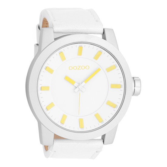 OOZOO Timepieces - Zilverkleurige horloge met witte roestvrijstalen armband - C5780