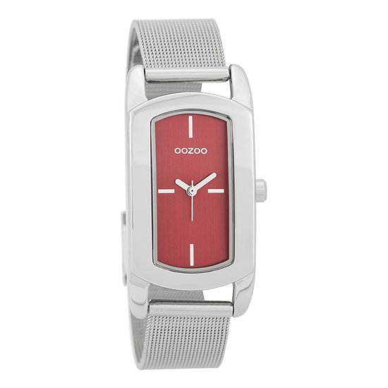 OOZOO Timepieces - Zilverkleurige horloge met zilverkleurige metalen mesh armband - C9702