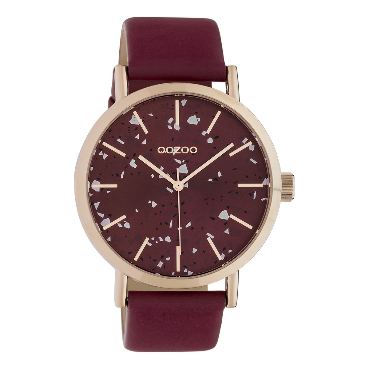 OOZOO Timepieces - Rosé goudkleurige horloge met biking rode leren band - C10412