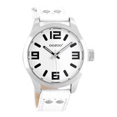 OOZOO Timepieces - Zilverkleurige horloge met witte leren band - JR150