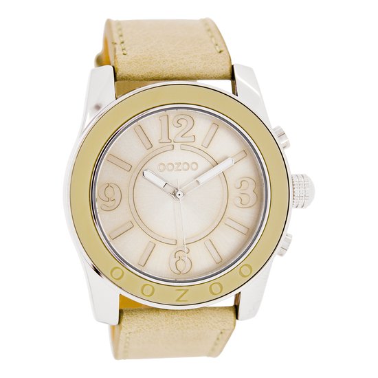 OOZOO Timepieces - Montre argentée avec bracelet en cuir sable - C6265