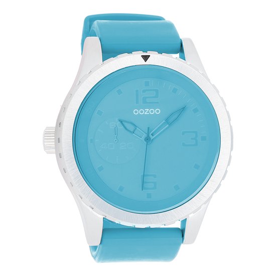 OOZOO Timepieces - Zilverkleurige horloge met blauwe rubber band - C3671