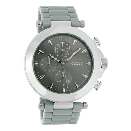 OOZOO Timepieces - Zilverkleurige horloge met grijze kunststof horlogeband - C3861
