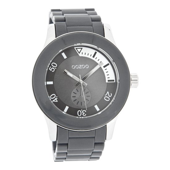 OOZOO Timepieces - Zilverkleurige horloge met donker grijze kunststof horlogeband - C4257