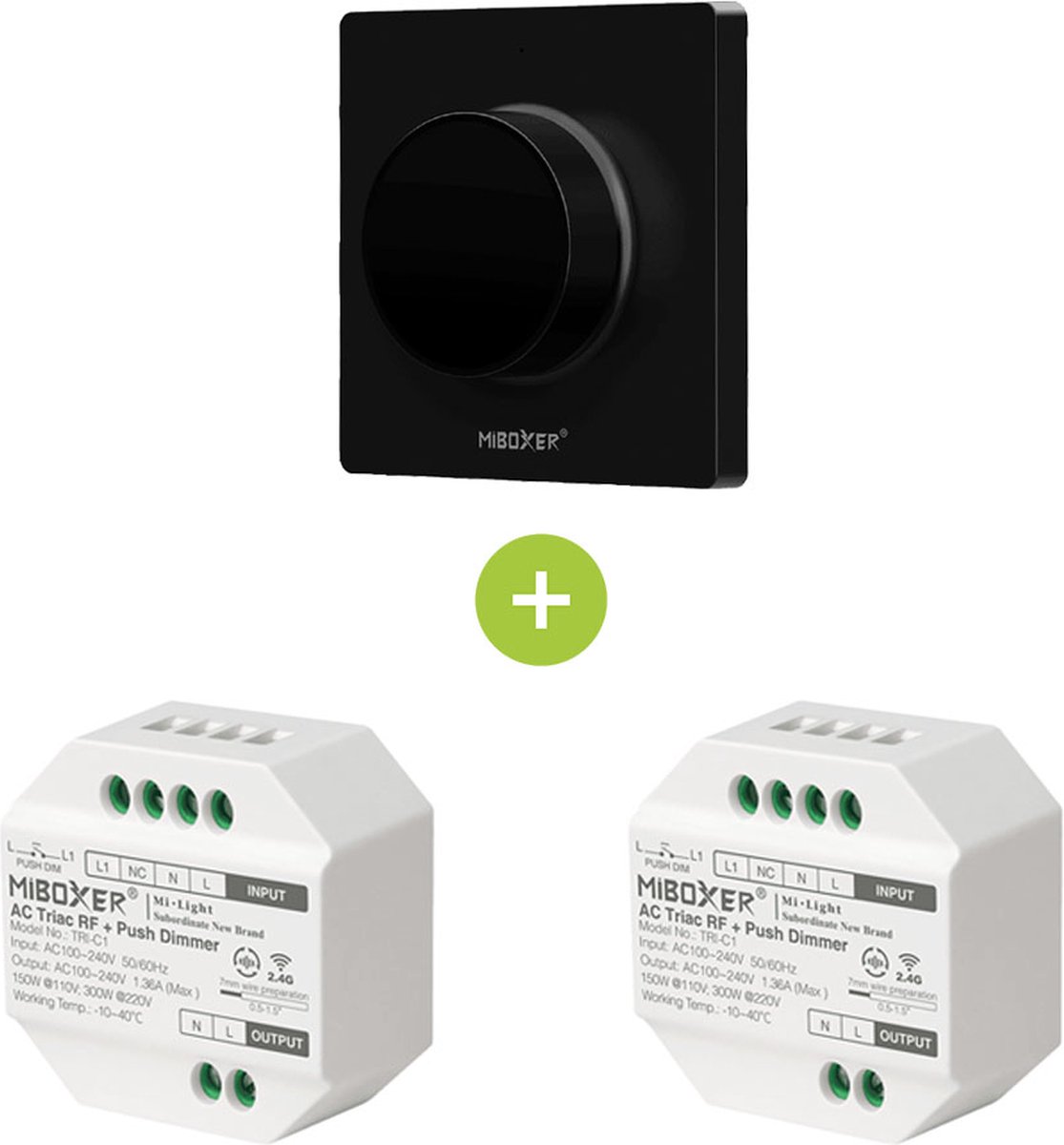 Bundelpakket | 2x Triac draadloze dimmer | 100-240V | Incl. Mi-light afstandsbediening | Zwart