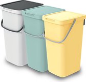 Keden GFT/rest afvalbakken set - 3x - 25L - geel/groen/wit - 26 x 29 x 48 cm - afval scheiden