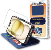 ebestStar - Hoes voor iPhone 15 Apple, Wallet Etui, Book case hoesje, Donkerblauw + Gehard Glas