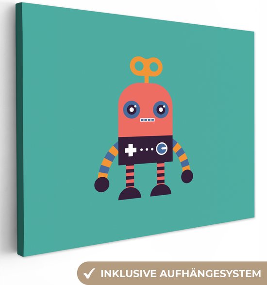 Tableau sur toile enfants - Décoration murale chambres d'enfants - Robot - Jouets - Vert - 160x120 cm - Toile enfants - Décoration murale