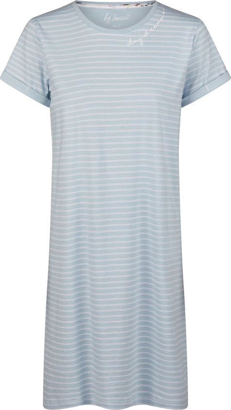 By Louise Dames Nachthemd Korte Mouw Blauw Gestreept - Maat XL | Big shirt | Slaaphemd