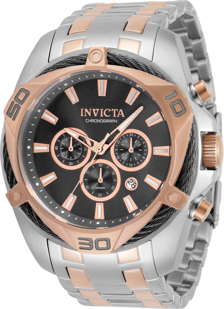 Invicta Bolt 34135 Heren Horloge - Waterdicht - Analoog - Quartz Uurwerk - Roestvrij Staal met grijze Wijzerplaat -50mm