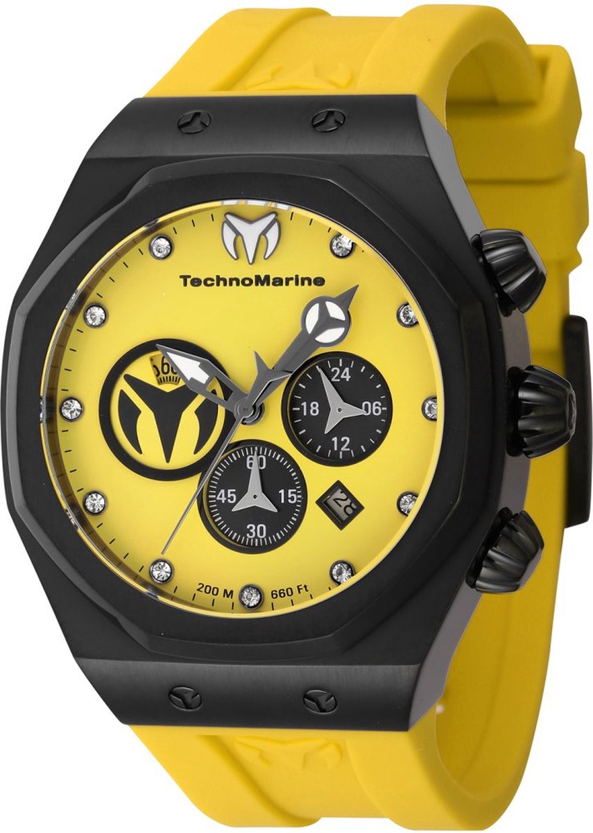 TechnoMarine Reef - Sun TM-523002 Heren Horloge - Waterdicht - Analoog - Quartz Uurwerk - Roestvrij Staal met Gele Wijzerplaat - 45mm