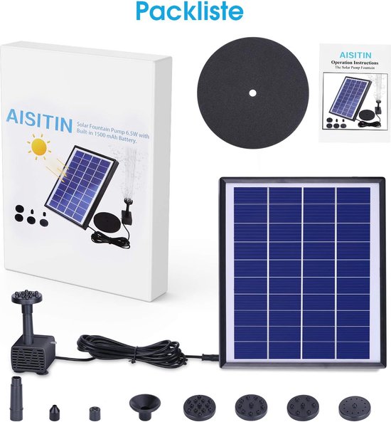 AISITIN 6.5W zonne-fonteinpomp Ingebouwde 1500mAh-batterij, zonne AISITIN 6.5W zonne-fonteinpomp Ingebouwde 1500mAh-batterij, zonne