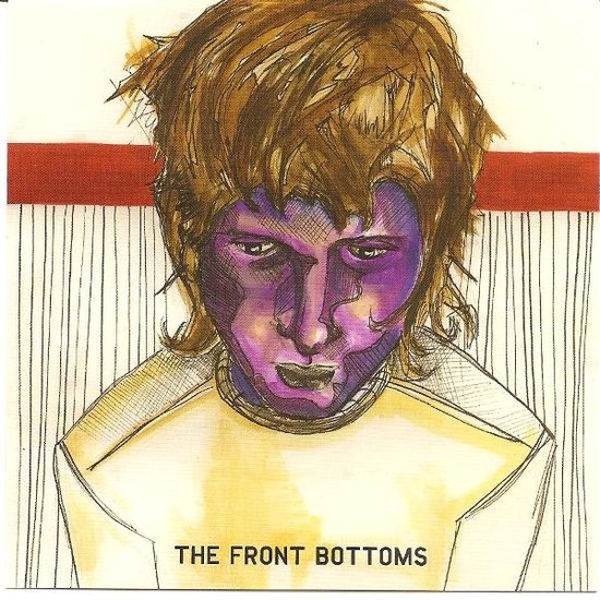 Geïllustreerd albumhoes van The Front Bottoms met een figuur met bruin haar en een paars gezicht in een geel shirt.