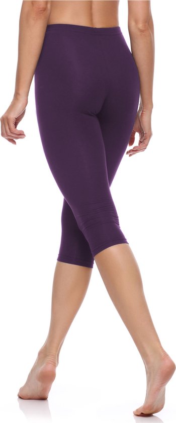 Merry Style MS-MS10-199-LE Dames Capri Leggings - Sport - Vrijetijdsbroek - 3/4 Lengte - Katoen - Sporbroek - Yogabroek - Paars - L