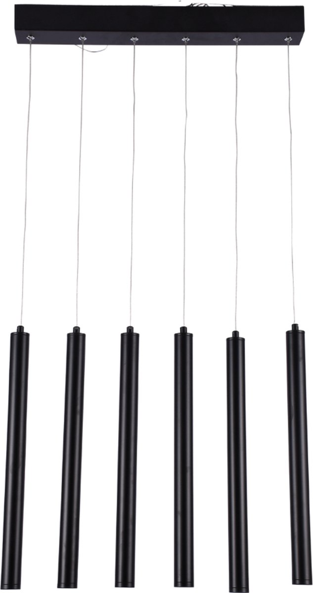 SensaHome MD72112C-6A - Langwerpige LED Hanglamp Zwart 6 Spots - Modern en Minimalistisch Plafondlamp- Buisvormig Industrieel Tube Design Lamp Metaal - 143x50x40x6cm - 6xLED GU10 3W - Exclusief Lichtbron