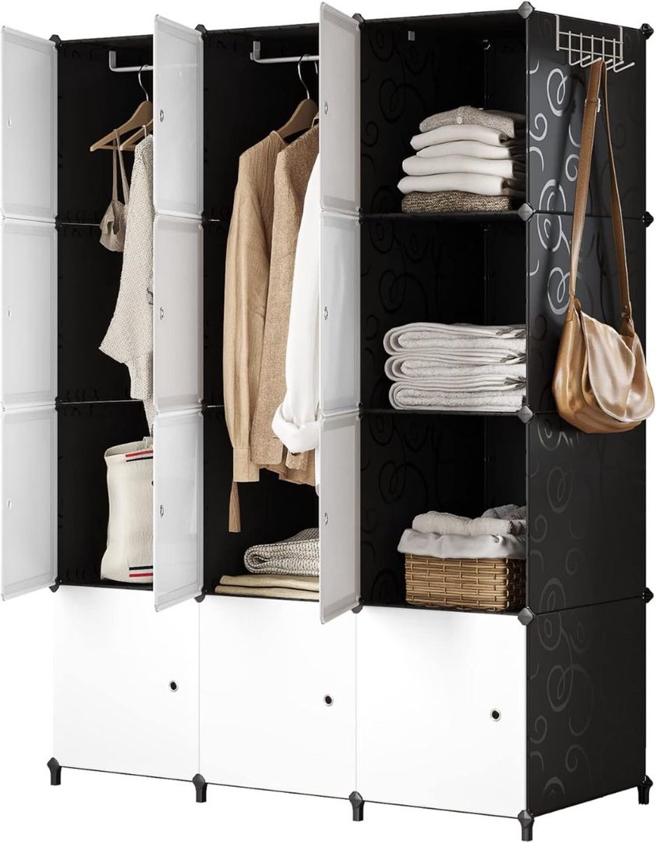 Dressing Kasten - Kledingkast 3 Ruimtes - Kledingkasten Slaapkamer - Organizer - Zwart met Wit