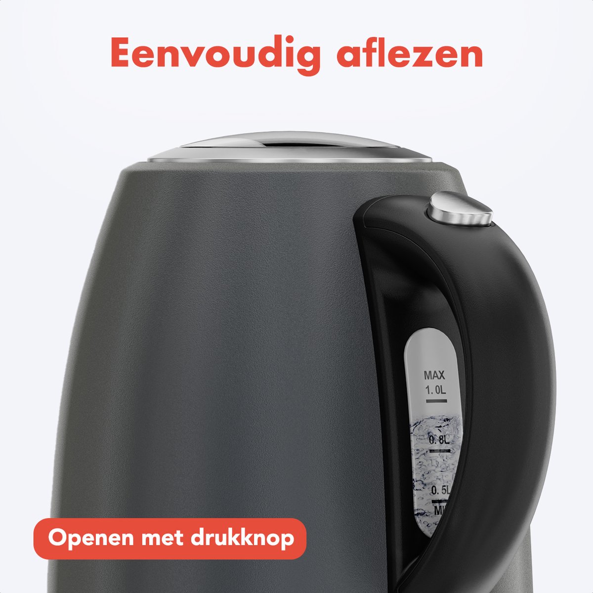 KitchenBrothers Waterkoker - Elektrisch - 1 Liter - PFAS- & BPA-vrij - Klein Camping Formaat - Reiswaterkoker met Kalkfilter - Titanium Grijs/RVS — afbeelding 4