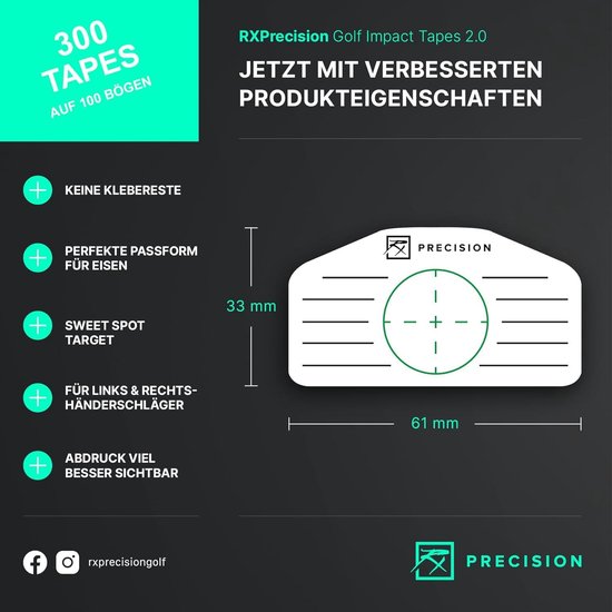 250 Golf Impact Tape/label voor ijzersrackers en houtsoorten - Sweet Spot vliegtrainer - RX PRECISION van RX PRECISION — afbeelding 5
