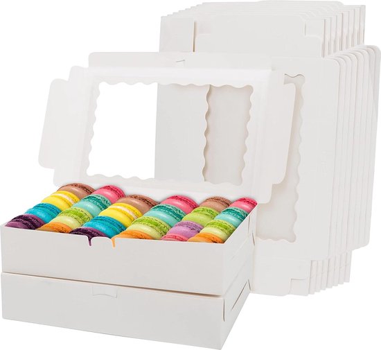 Belle Vous 50 Stuks Witte Papieren Hobby Gebaksdoosjes Met Raam En Handvat – 9,39 X 9,39 X 10,66 Cm – Wegwerp Verpakking Voor Cupcakes & Desserts