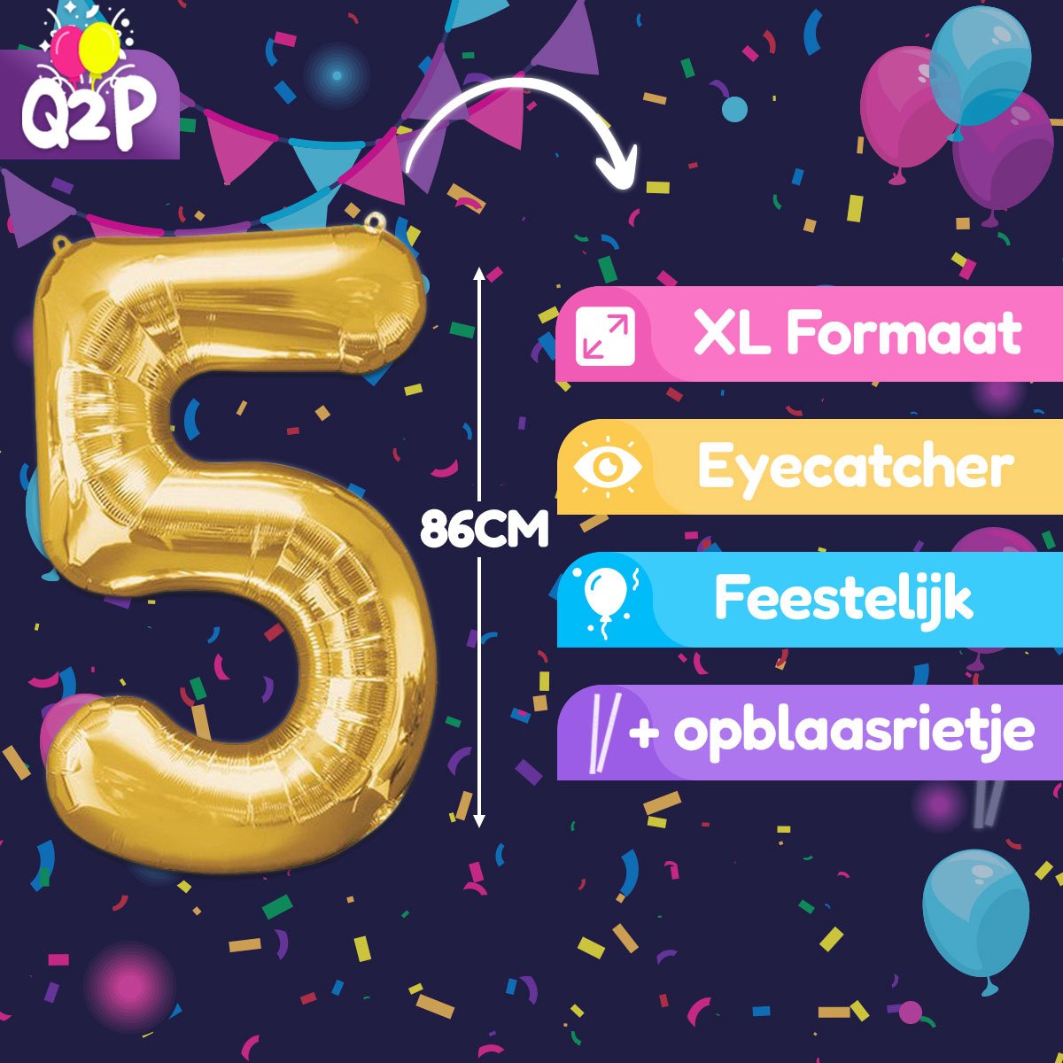 Cijfer Ballonnen Ballon Cijfer 5 Verjaardag Versiering Feest Helium Ballonnen Cijferballon Folieballon Goud Xl Formaat — afbeelding 2