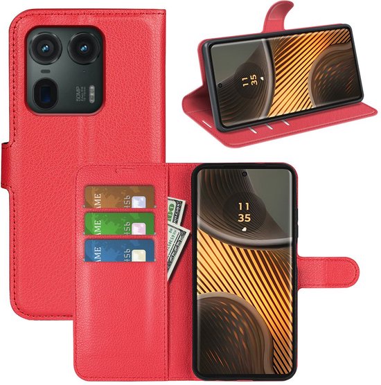 Coque Motorola Edge 50 Ultra - MobyDefend Étui portefeuille en similicuir (fermeture avant) - Rouge - Étui pour téléphone portable - Étui de téléphone adapté pour : Motorola Edge 50 Ultra