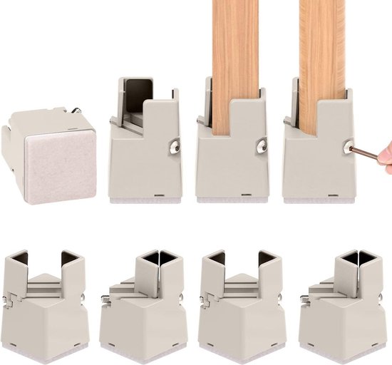Bedverhogers, 4 inch verstelbare bureauverhogingsblokken met schroefklem, 4 stuks zware stoelverhogers passen 0-2 inch breedtes, gemakkelijk te gebruiken