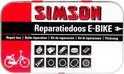 Simson reparatiedoos E-Bike met rode en witte verpakking, fietslogo en pictogrammen van inhoud.