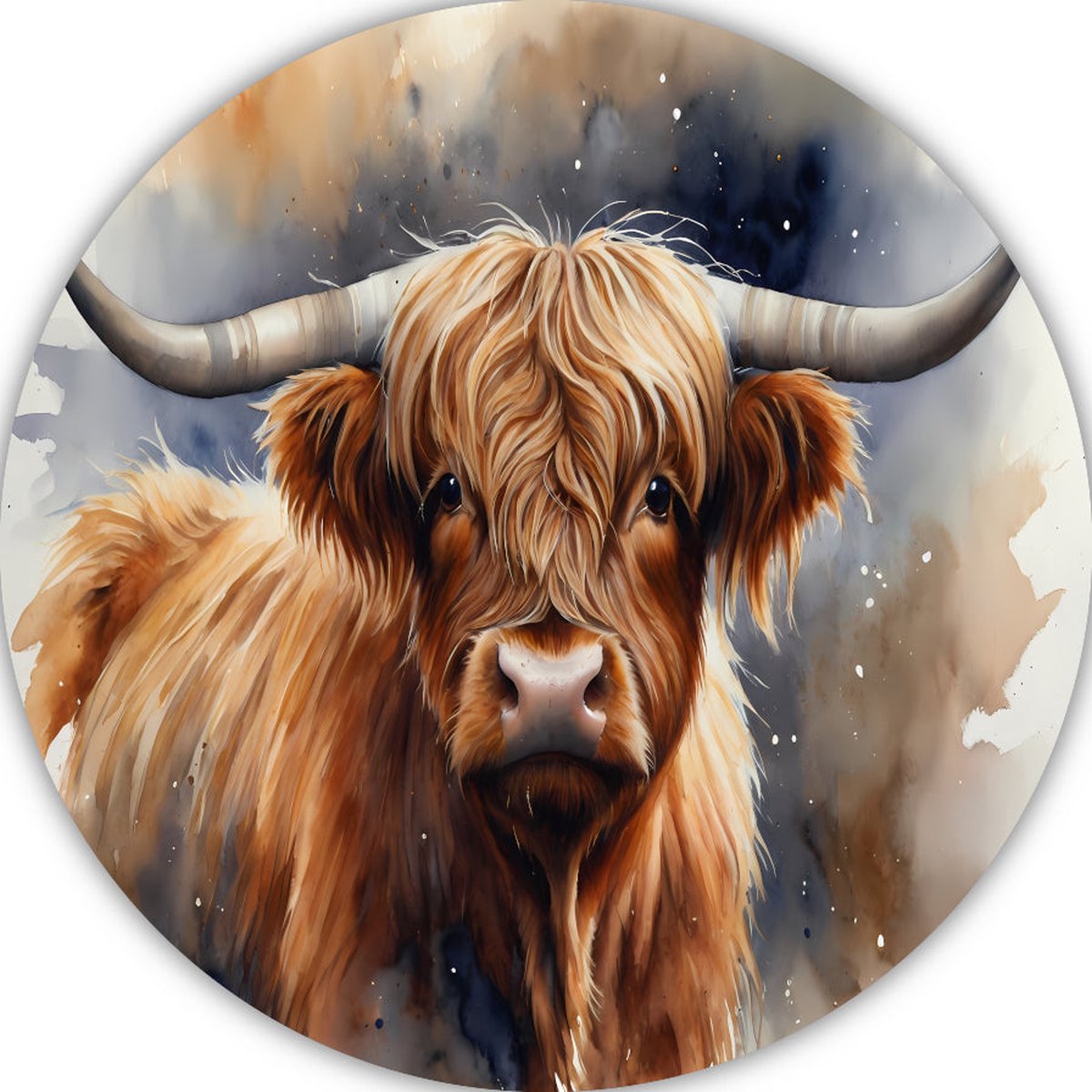 Schotse hooglander wandschalen - Dieren muurdecoratie rond - Wandcirkels Waterverf - Muurdecoratie landelijk - Wandpaneel - Woondecoratie muurcirkel forex 80x80 cm