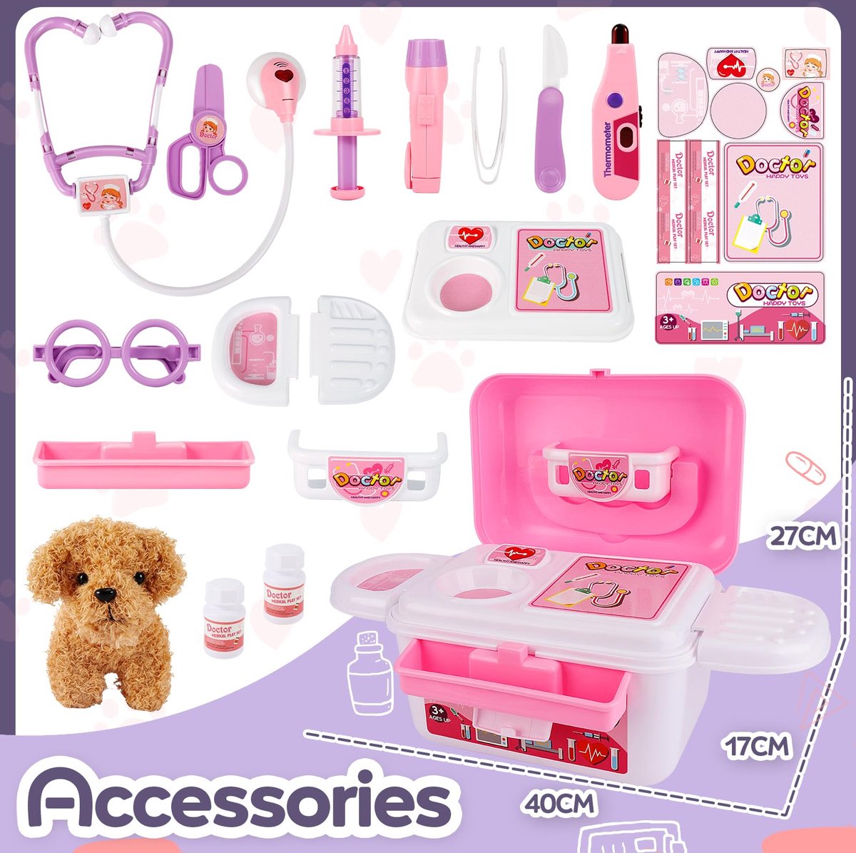 Kit Docteur Vétérinaire Enfant 18 Pièces - Avec Chien Peluche Interactif, Sac, Stéthoscope, Idéal Cadeau - 10