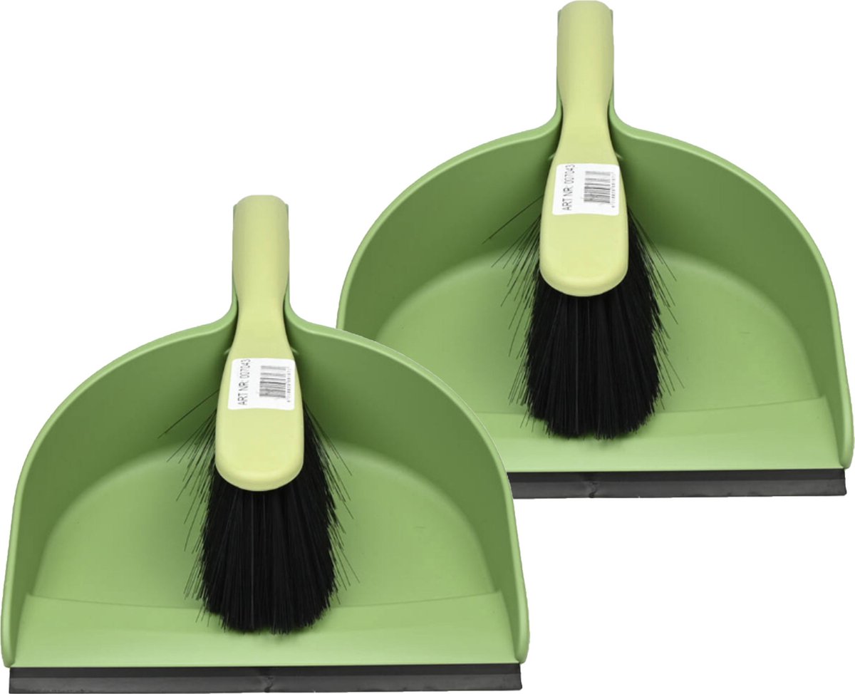 Goedkoopste Benson Stoffer en blik - 2x - kunststof - 33 x 22 cm - groen - rubber rand